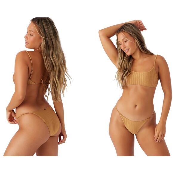O'Neill Mizi Metallic Rib Redondo Bikini Bottom - Size Large NWT Gold - Picture 1 of 7